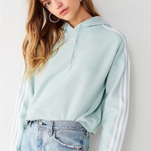 ADIDAS Three Stripes Cropped Logo Hoodie Sweatshirt Mint Green Size Extra Small